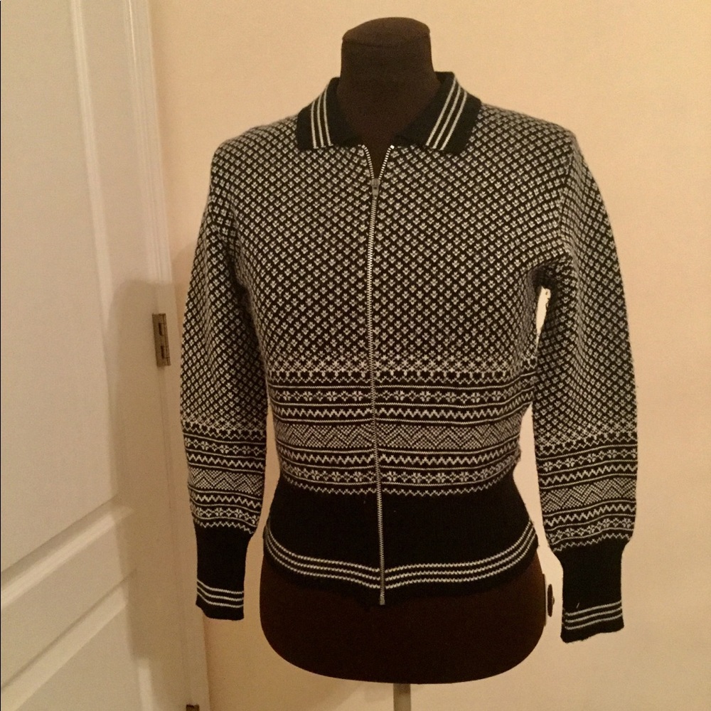 Black & White Merino Wool zip up sweater